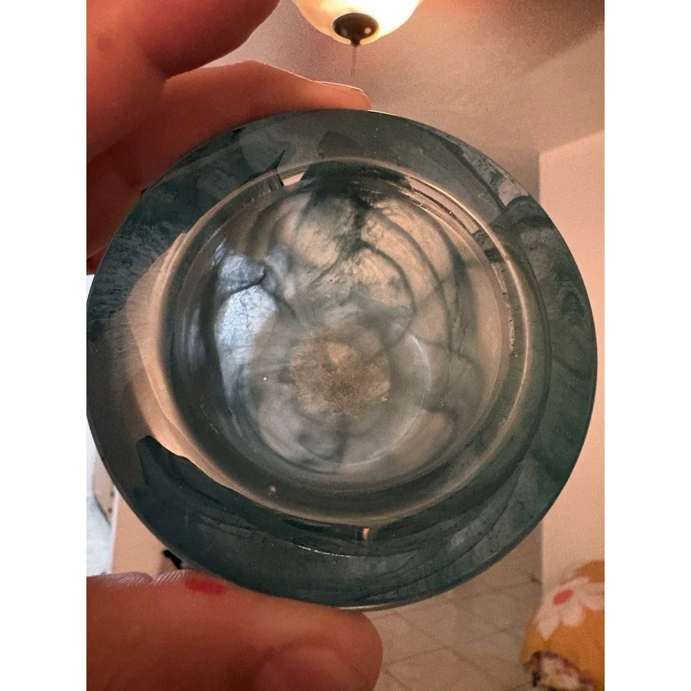 VTG PartyLite Teal Blue Swirl Heavy Glass Votive Tealight Candle Holders Pair
